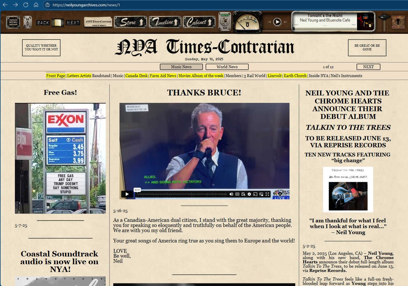 Neil Young wyraził wsparcie dla Bruce'a Springsteena